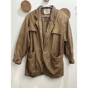 Vtg 90s Suede Leather Bomber Jacket Gorpcore‎ Grunge Utility Distressed Large